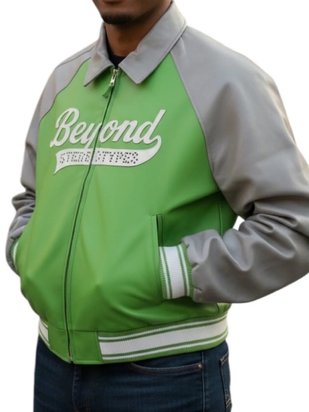 NEW BS Beyond Stereotypes LAMB Leather Bomber Jacket Streetwear MENS XL